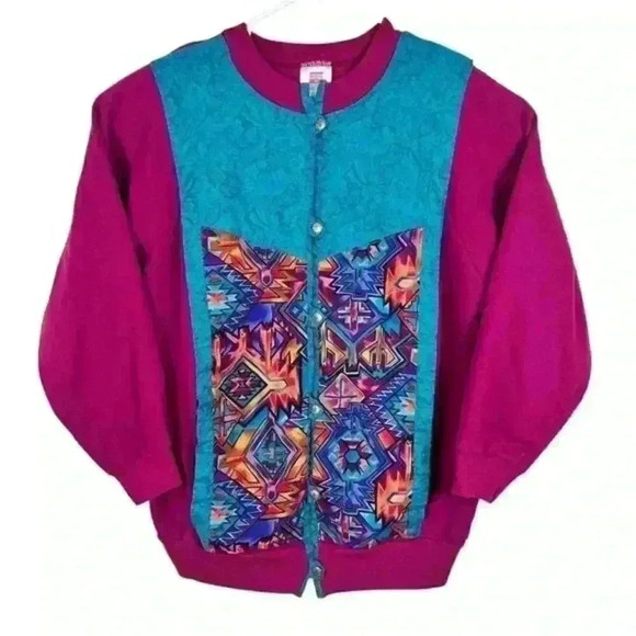 Vintage Size XL Quilted Hanes Her Way Ugly Sweater Sweatshirt Button Cardigan - Picture 1 of 12
